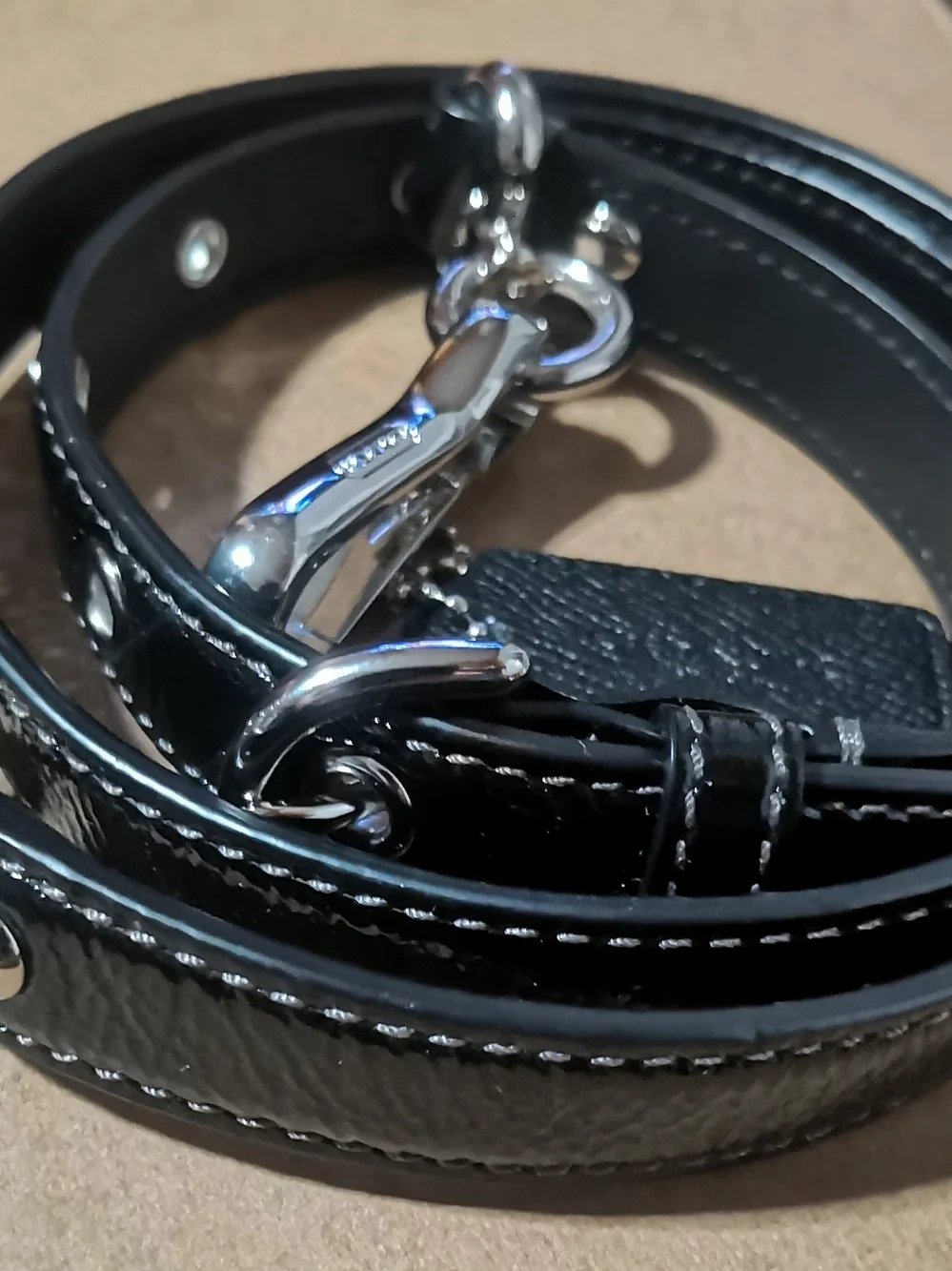 Coach Black Leather Patent Strap & Tag Excellent Condition FIRM PRICE